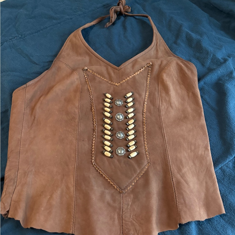 Leather halter top.